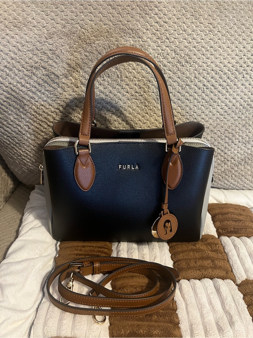 Furla Tri-Color block Leather Satchel